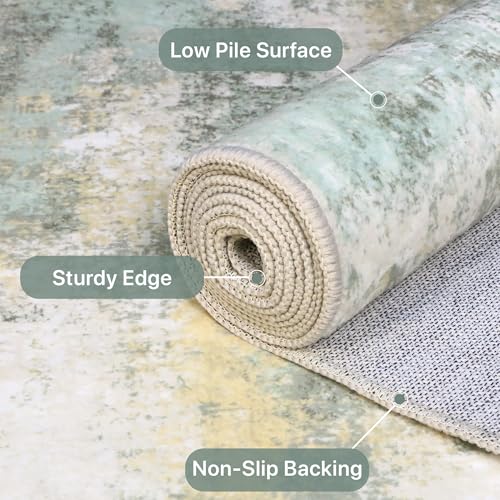 2x10 Green Abstract Runner Rug (Light Green/Cream / 2' x 10' (Rectangular))