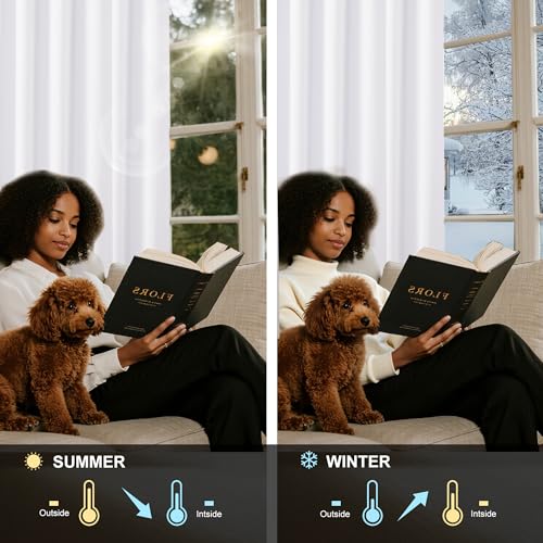 100% Blackout Window Curtain Panels 68 inch Length for Bedroom (Snow White / 42"W x 68"L (Pack of 2))