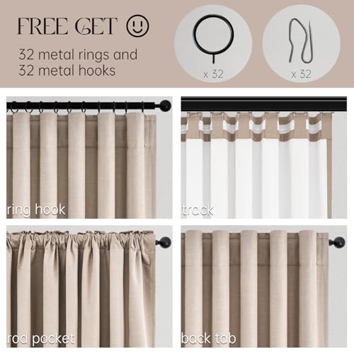 96 inch long blackout window curtains 2 Panels for bedroom 100% Black out Linen texture Curtain Vintage Farmhouse Drapes with Back Tab Rod Pocket Pinch pleated Thermal Insulated Panel for Living Room (Natural Beige / 52"W x 96"L (Pack of 2))