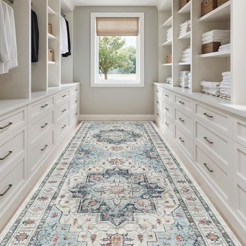 4x10 Wide Hallway Runner Rug Washable for Living Room (Blue / 4' x 10' (Runner))
