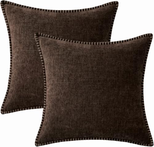 Decorative Couch Throw Pillow Covers 20x20 Inch Dark Brown 2 Pack (Reddish Brown / 20" x 20" (Pack of 2))