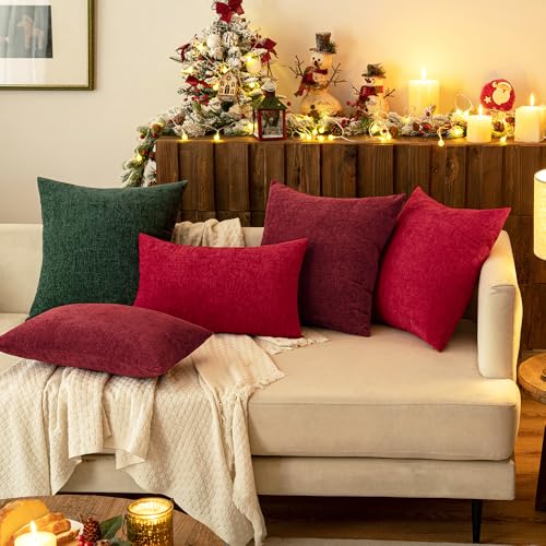 Soft Chenille Throw Pillow Covers Red 18x18 Inch Pack of 2 (18" x 18" (Pack of 2) / Red)