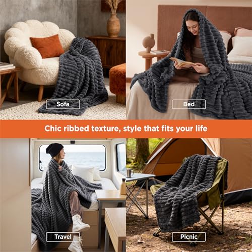 Soft Grey Throw Blanket for Couch Decor Gifts 50"x60" (Grey / Throw)