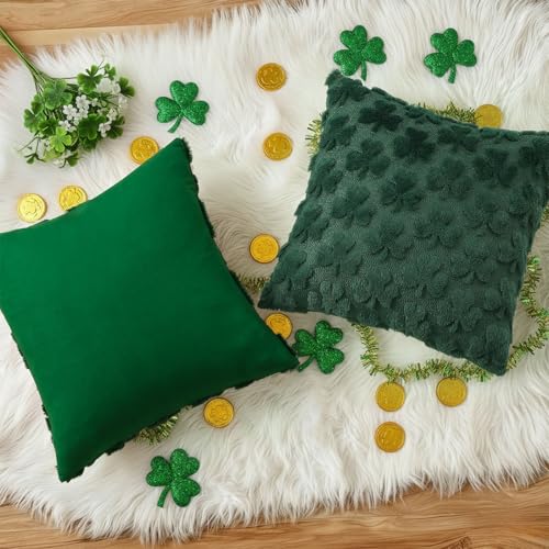 Faux Fur Throw Shamrock Green Pillow Covers 20X20 Set of 2 (20" x 20" (Pack of 2) / Shamrock Green)