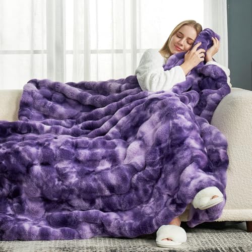 Faux Fur Throw Blanket for Couch (Tie-dye Purple / Twin(60" x 80"))