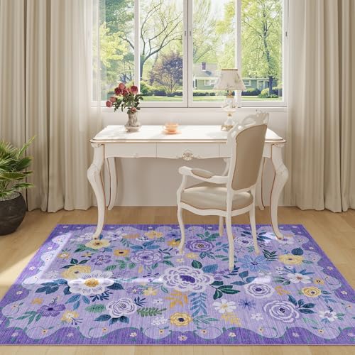 3x5 Area Rug Floral Washable Rug for Bedroom Non Slip (Purple / 3' x 5' (Rectangular))