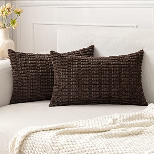 Lumbar Corduroy Decorative Throw Pillow Covers 12x20 Dark Brown (Dark Brown / 20" x 12" (Pack of 2))