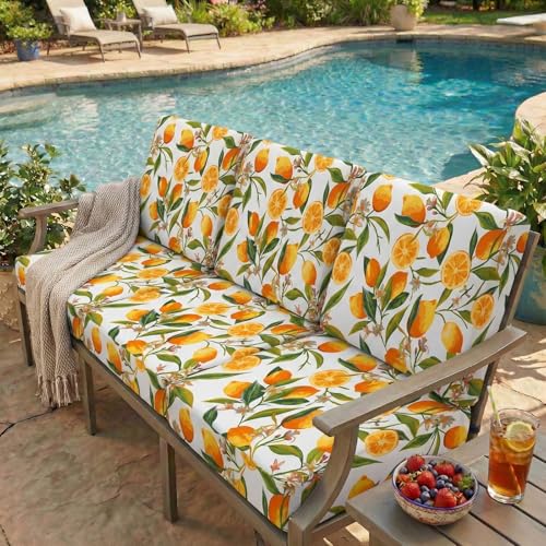 Printed Couch Cushion Covers (Orange / Seat Cover Large)