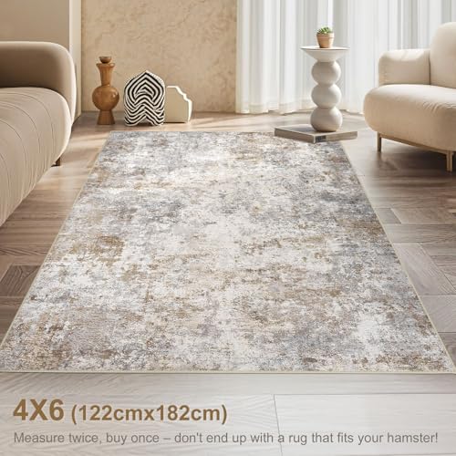 4x6 Area Rug Living Room Rugs Washable Neutral Brown Grey Carpet (Brown Grey / 4' x 6' (Rectangular))
