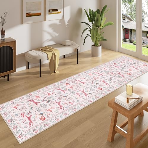 2x8 Washable Runner Rug (Pink (Animal) / 2' x 8' (Rectangular))