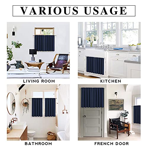 Short Blackout Curtains for Small Window Kitchen Bathroom Cafe RV (Navy Blue / 52"W x 36"L (Pack of 2))