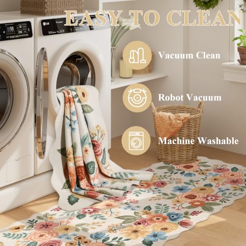 4x6 Area Rug Non Slip Floral Washable Living Room Rug (Beige Yellow (Big) / 4' x 6' (Rectangular))