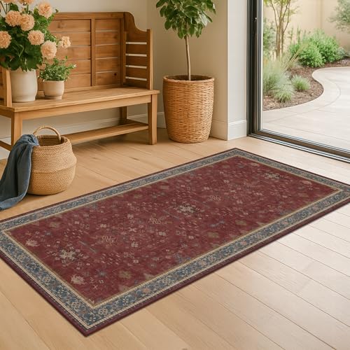 Burgundy 2x4 Washable Entry Rug for Inside House (2' x 4' (Rectangular) / Burgundy)