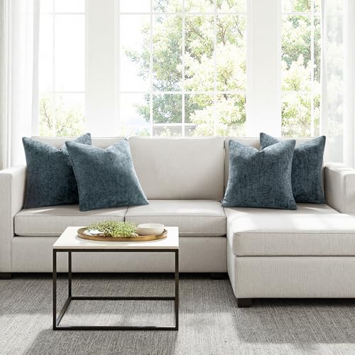 Soft Decorative Chenille Pillow Covers Navy Blue 18x18 Pack of 4 (18" x 18" (Pack of 4) / Navy Blue)