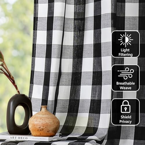 Buffalo Plaid GEO Grommet Curtains 95 Inch Length Black White (Black/White / 40"W x 95"L (Pack of 2))