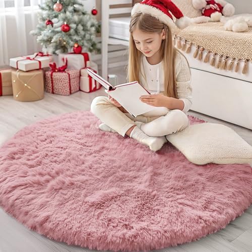 Pale Pink Round Rugs for Bedroom (4 Ft Round / Pale Pink)