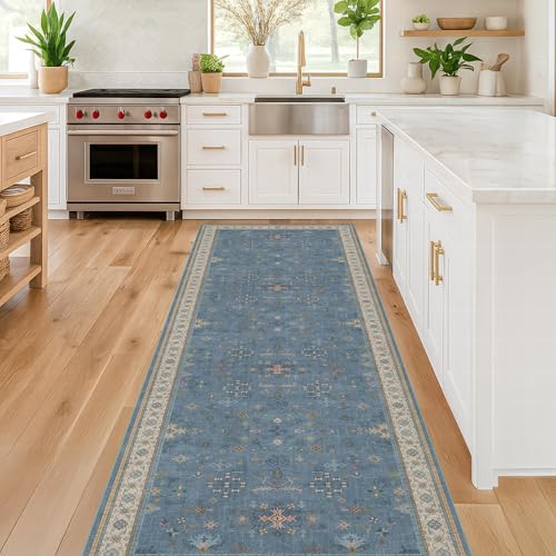 Light Blue 2x8 Long Washable Runner for Hallway (2' x 8' (Runner) / Dusty Blue)