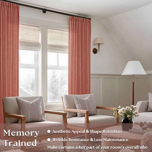 Extra Long Terracotta Pleated Linen Curtains 120 Inches Long Firebrick (Firebrick / 40"W x 120"L (Pack of 2))