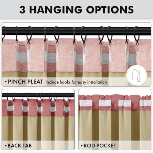 100% Blackout Linen Curtains 42 x 63 Inch Blush Pink 2 Panels (Blush Pink / 42"W x 63"L (Pack of 2))