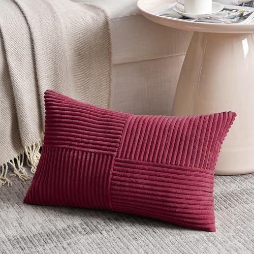 2 Packs Burgundy Long Lumbar Decorative Throw Pillow Covers 16x24 Inch for Couch Bed Sofa (Burgundy / 24" x 16" (Pack of 2))