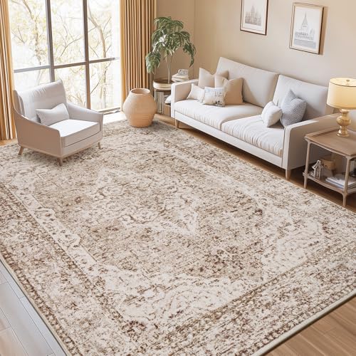 8x10 Area Rugs for Living Room Bedroom Vintage Beige Brown (Vintage Beige Brown / 8' x 10' (Rectangular))
