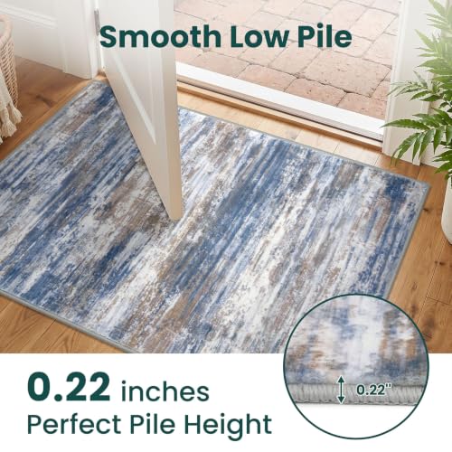 Abstract Small Area Rug 2x3 Entryway Rugs Indoor Washable Blue Rust (Blue Rust White / 2' x 3' (Rectangular))