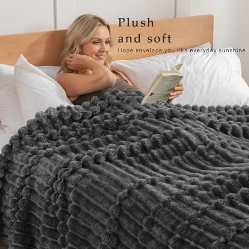Striped King Size Fleece Blanket for Bed (Dark Grey / King ( 90x104 IN ))