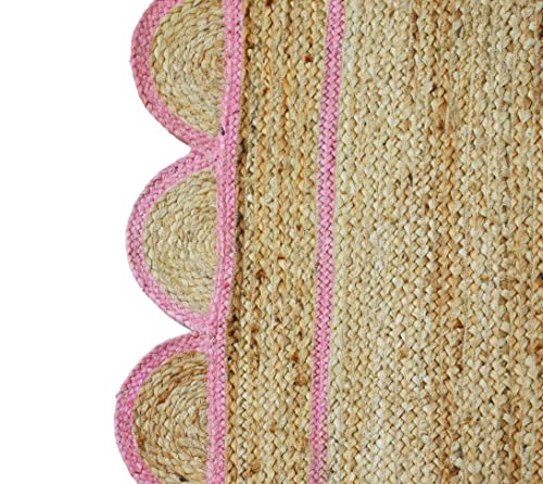 Scallop Pattern Jute Bohemian Area Rug (2'x18' (Runner) / Light Pink)