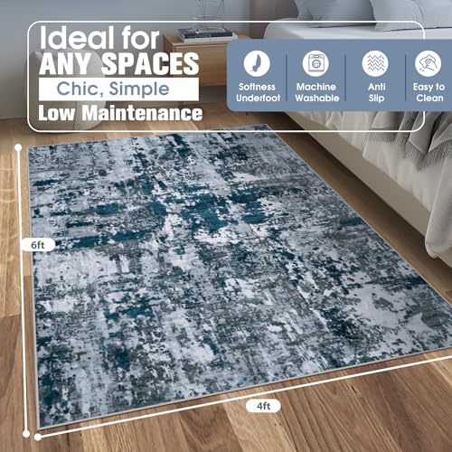 4x6 Area Rugs for Living Room Washable Bedroom Dining Room Navy Grey (Navy/Grey / 4' x 6' (Rectangular))