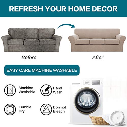 4 Piece Sofa Slipcover Sofa Covers for 3 Cushion Couch Soft Couch Cover for Dogs (Sofa (3 Cushion) / Sand)