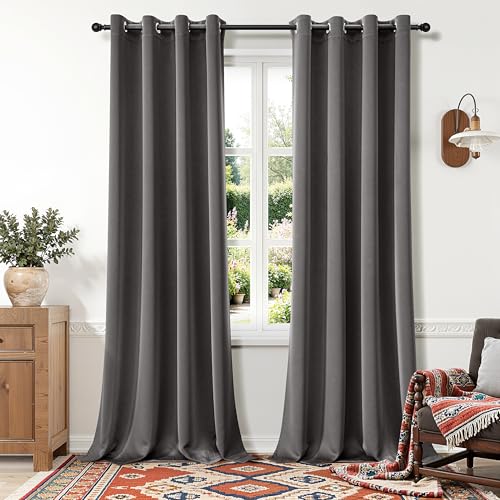 Grey Blackout Bedroom Curtains Drapes 96 Inch Long 52"x96" (Grey / 52"W x 96"L (Pack of 2))