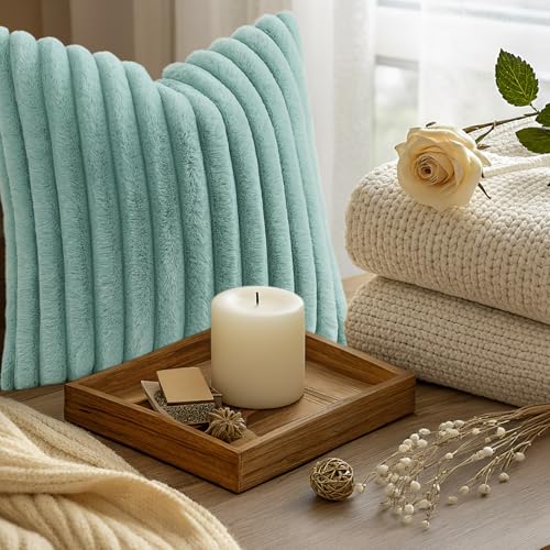 Fall Faux Fur Throw Pillow Covers 24x24 Set of 2 Aqua (Aqua / 24" x 24" (Pack of 2))
