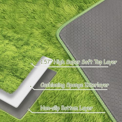 Small Tie Dyed Area Rug for Bedroom 2x3 Mini Green Fluffy Rug Mat Bedside Throw Rug for Kids Room Boys Teens Nursery Baby Dorm Living Room Home Decor Aesthetic Carpets (Tie-dyed Green / 2' x 3' (Rectangular))