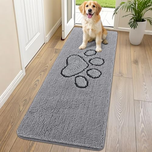 Dog Door Mat for Muddy Paws (70"X24" / Grey and Black)
