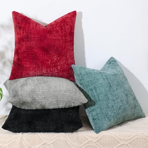 Textured Chenille Throw Pillow Covers 18x18 Set of 2 Red (Christmas Red / 18" x 18" (Pack of 2))