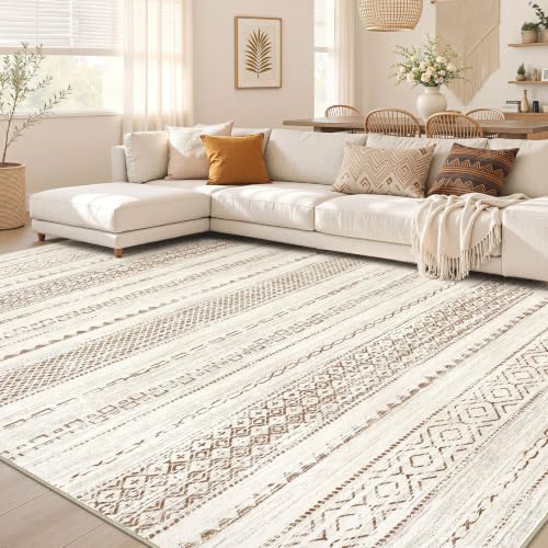 Boho 6x8 Area Rug Living Room Rugs Machine Washable Brown (Brown Tan / 6' X 8' (Rectangular))