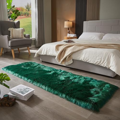Faux Fur Rug Dark Green Ultra Soft Fluffy Shag Sheepskin Rug (2' x 6' (Rectangular) / Dark Green)