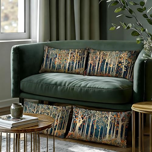 Rustic William Morris Inspired Forest Decor Pillow Covers 12x20 Set of 4 (Forest-orange 07 / 20" x 12" (Pack of 1))