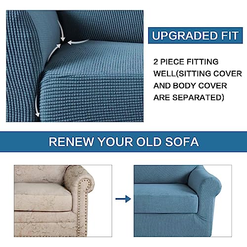High Stretch Chair Cover Chair Slipcover 2 Piece Couch Shield Furniture Cover (Small / Dusty Blue)