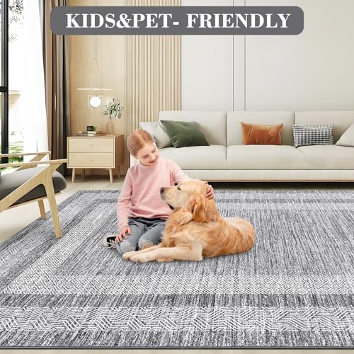 10x13 Large Washable Area Rug Grey Non Slip Non Shedding Carpet (Grey / 10' x 13' (Rectangular))