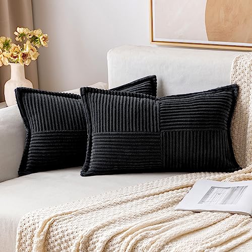 Decorative Lumbar Throw Pillow Covers 12x20 Inch Black 2 Pack (Black / 20" x 12" (Pack of 2))
