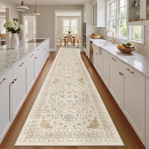 Hallway Runner Rug 2'6''x14' Kitchen Runners Vintage (Beige/Blue / 2'6" x 14' (Runner))
