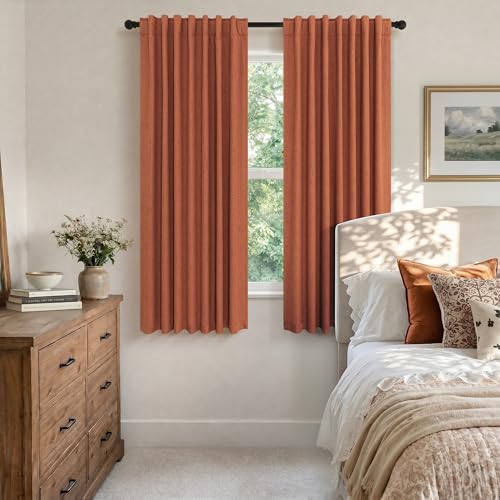 Terracotta Black Out Curtains 72 Inch Long Western Blackout Window Curtain & Drapes 72 Inch Length 2 Panel Viral Retro Vintage Linen Farmhouse for Bedroom Dining Living Room Pumpkin 70s Decor Hippie (Terracotta / 52"W x 72"L (Pack of 2))