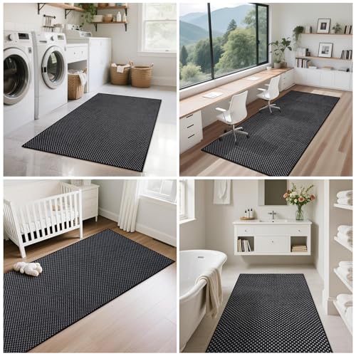 Kitchen Runner Rug Mat Non Slip Hallway Runner Washable Black 2x6 ft (Black / 2' x 6')