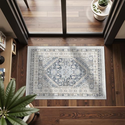 2x3 Entryway Rug Washable Rug Runner for Kitchen (Blue/Beige / 2' x 3' (Runner))