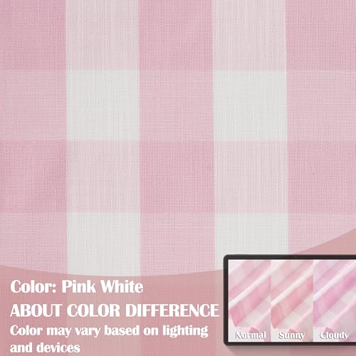 63 Inch Pink White Buffalo Plaid Semi Sheer Curtains (Pink/White / 52"W x 63"L (Pack of 2))