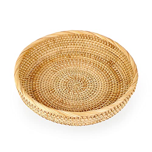 9.9" Round Key Basket Bowl for Entryway Table Handwven Rattan Tray (Medium, 9.9" / Natural Color)
