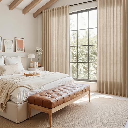 Sand Beige Curtains 120 Inches Long for Living Room Linen Textured Simple Modern Semi Sheer Curtains Back Tab Floor to Ceiling Lightweight Curtain for Bedroom Office 52x120 (52"W x 120"L (Pack of 2) / Sand Beige)