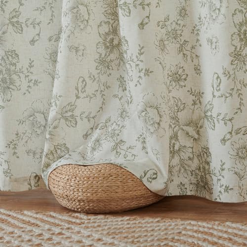 Floral Lined Linen Curtains 63 Long for Living Room 2 Panels (Lined Green / 50"W x 63"L (Pack of 2))