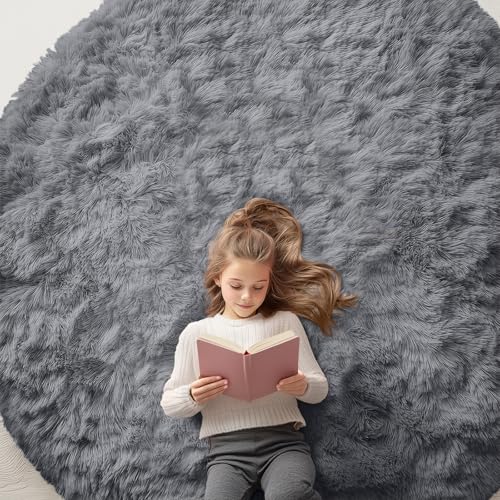 Grey Round Rugs for Bedroom (7 Ft Round / Grey)